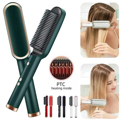 2-in-1 Hair Straightener & Curler Brush – Salon Results at Home