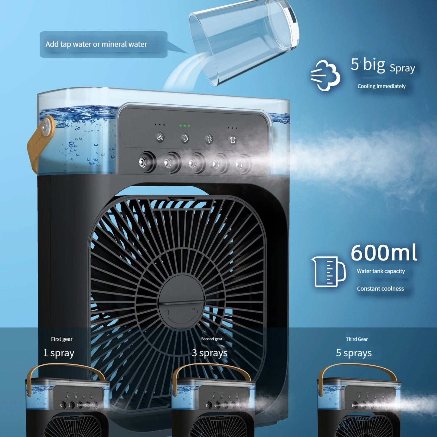 Portable Humidifier Air Cooler Fan With Mist Water Spray | Mini USB Cooler for Office, Kitchen, and Home